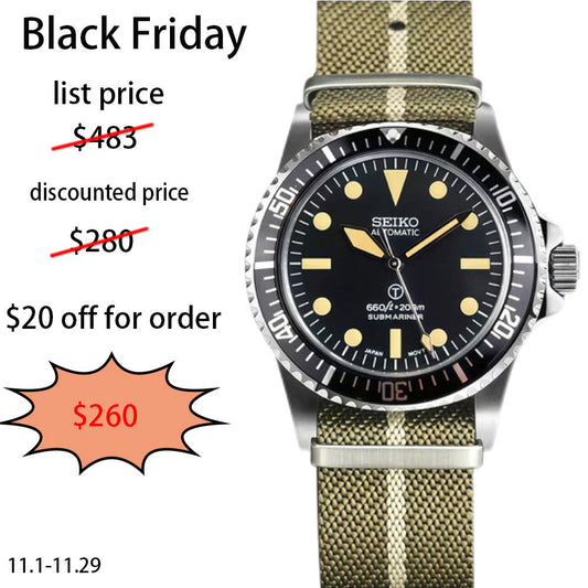 SeikoMod Submariner Vintage Black 200m