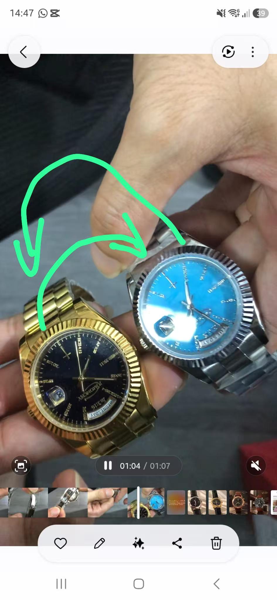 3 watch blue dial black sub rose logo