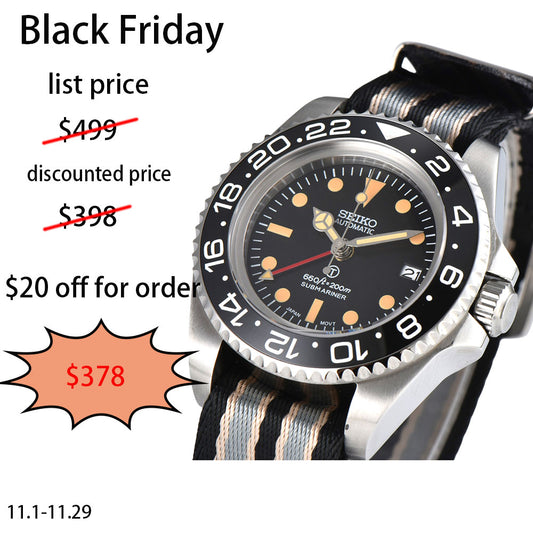 Custom SeikoVintage Milsub GMT JB Mod - 44MM - Steel 904L