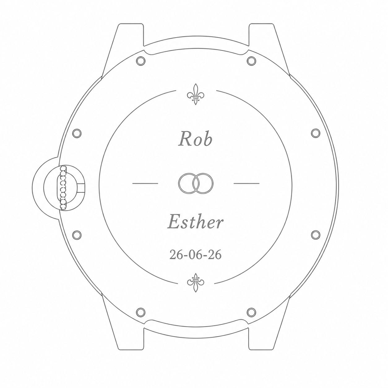 Metal patch, back engraving, blue cocktail dial and hands