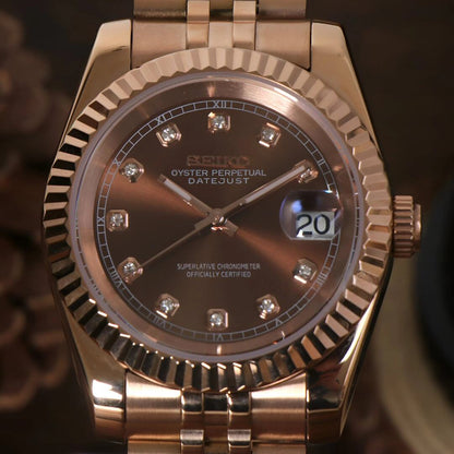 SeikoMod Datejust Rose Gold Crystal Champagne