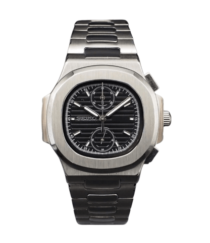 SeikoMod Nautilus Black Chronograph