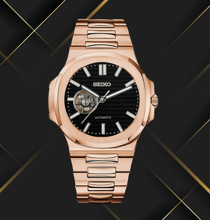 SeikoMod Nautilus (Open Heart) Rose Gold - Black