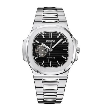 SeikoMod Nautilus (Open Heart) Silver - Black